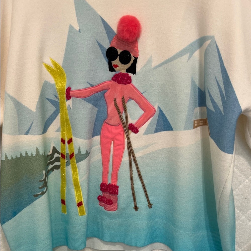 Alice + Olivia Cream and Pink Ski Sweater